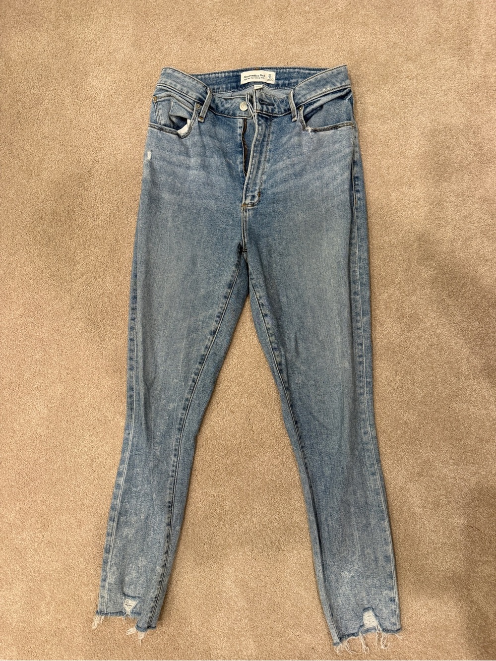 Abercrombie & Fitch Curve Love High Rise Light Wash Skinny Jeans with Raw Hem